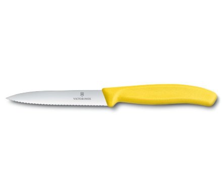 Нож Victorinox для резки и чистки жёлтый, волнистое лезвие 10 см (6.7736.L8)