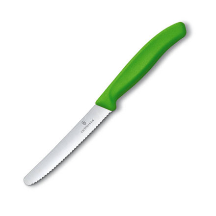 Нож Victorinox для резки и чистки зелёный, волнистое лезвие 11 см (6.7836.L114)