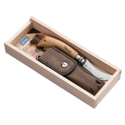 Нож грибника Opinel №8,  нержавеющая сталь, рукоять дуб, чехол, деревянный футляр, 001327