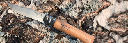 Уцененный товар Нож Opinel №10, нержавеющая сталь, рукоять из бука, блистер, 001255 ( Блистер вскрыт. На рукояти, в районе фиксатора - скол)