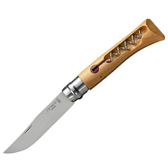 Нож складной Opinel №10, нержавеющая сталь, рукоять из бука, со штопором