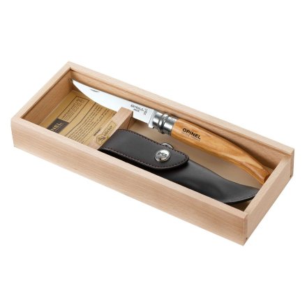 Нож филейный Opinel №10,  нержавеющая сталь, рукоять оливковое дерев, чехол, деревянный футляр, 001090