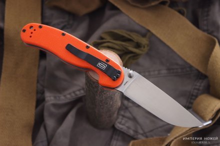 Нож-полуавтомат Ontario RAT-1, клинок сатин, рукоять оранжевая, 8870OR