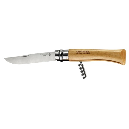Уцененный товар Нож Opinel №10, нержавеющая сталь, рукоять из бука, со штопором (мятая упаковка)