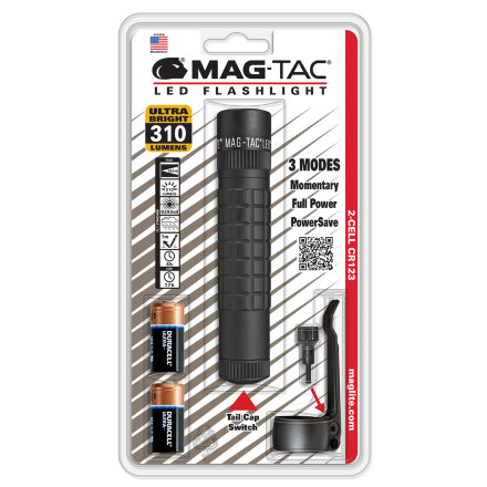 Фонарь Maglite LED MAG-TAC, 320 лм, черный, плоский безель, 2-CR123, SG2LRE6
