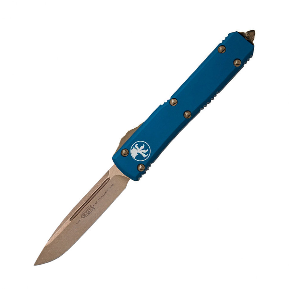 Нож автоматический Microtech Ultratech S/E клинок CTS-204P бронза рукоять алюминий синий (121-13BL)